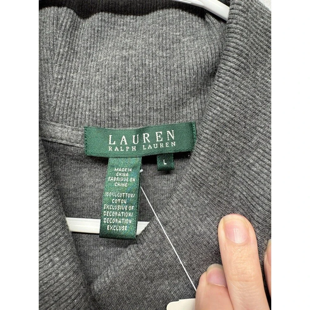 Lauren Ralph Lauren Gray Cotton Shawl Collar Toggle Button Sweater Womens Large